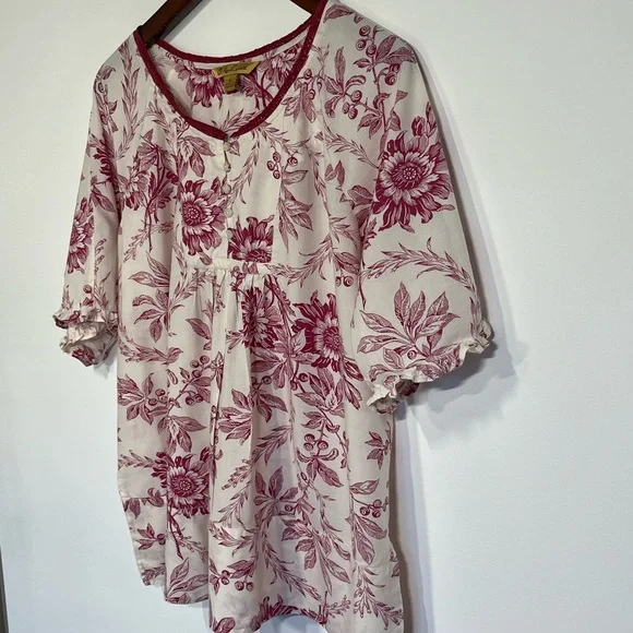 Vintage April Cornell floral babydoll style blouse ruffled elbow length sleeve M - Picture 2 of 5